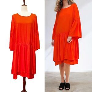 JUST Female Garner Layered Dress Oversized Flowy Midi Orange Red Size Small